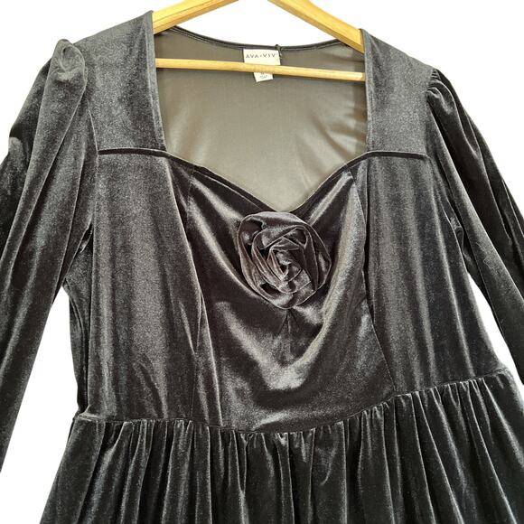 Ava & Viv Dress Womens 2X Black Velour Knee Length Rosette Pockets Cocktail NEW - Picture 2 of 10